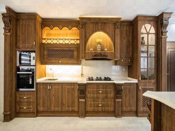 مشخصات کابینت آشپزخانه چوبی سفید کوچک
